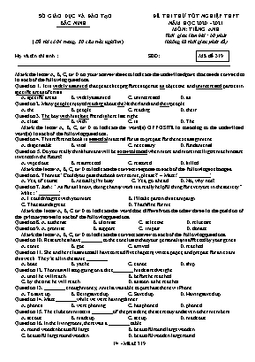 Đề thi thử Tốt nghiệp THPT môn Tiếng Anh - Mã đề 319 - Năm học 2020-2021 - Sở giáo dục và đào tạo Bắc Ninh (Có đáp án)